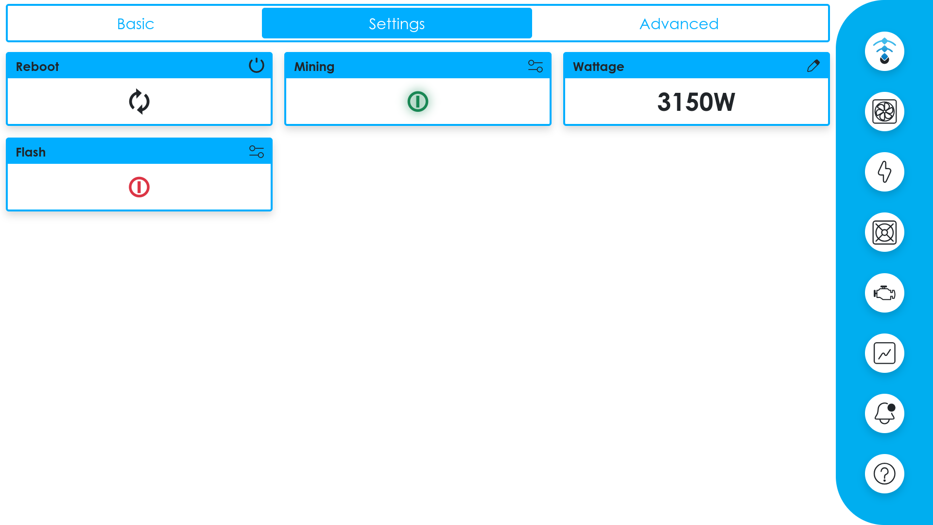 Miner detail - Settings tab